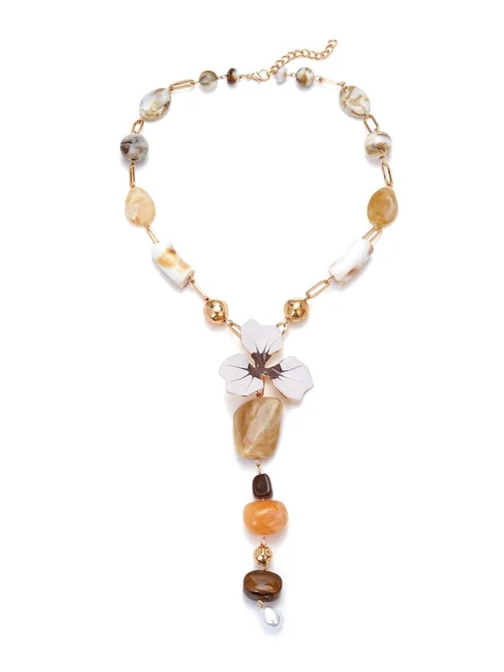 ZARA White Floral Pendant Lariat Necklace NWT